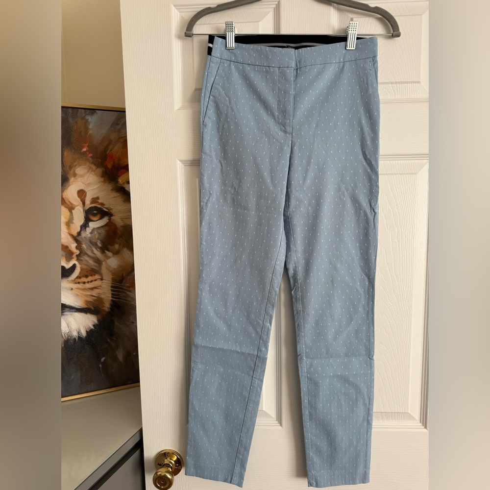 Zara Light Blue Dot-Print Straight Leg Pants
